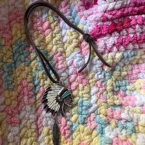 Bohemian Feather Pendant Necklace - Brown and Silver